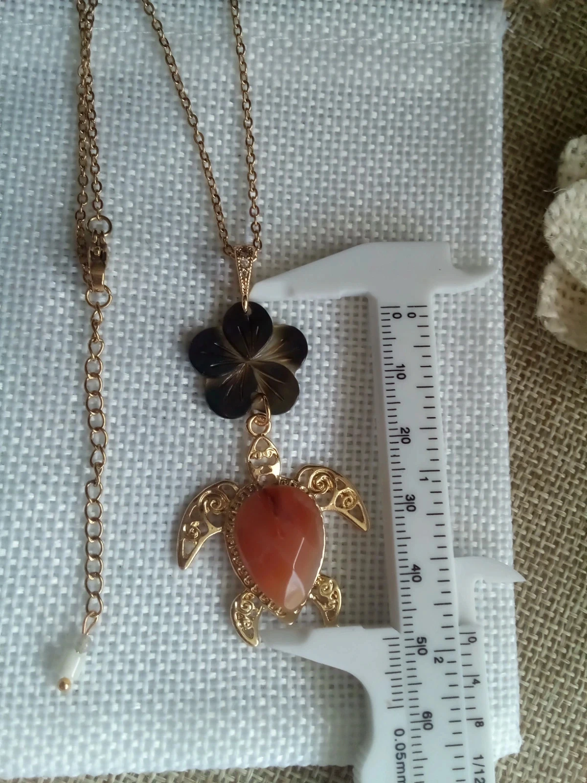 Bohemien schildpadcollier van agat en natuurlijk nacre-steen – photo 3